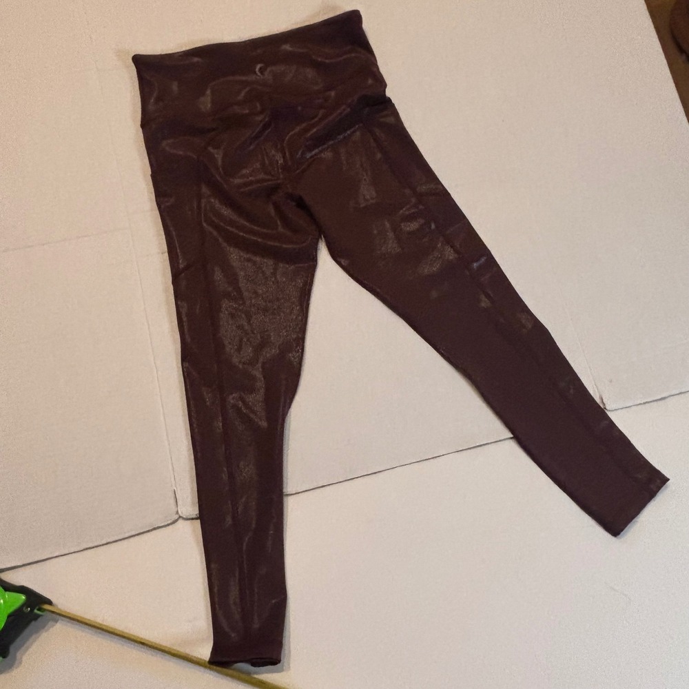 Zyia Active Plum Metallic High Waisted Leggings Side Pockets Size 8-10 Medium - Picture 2 of 7